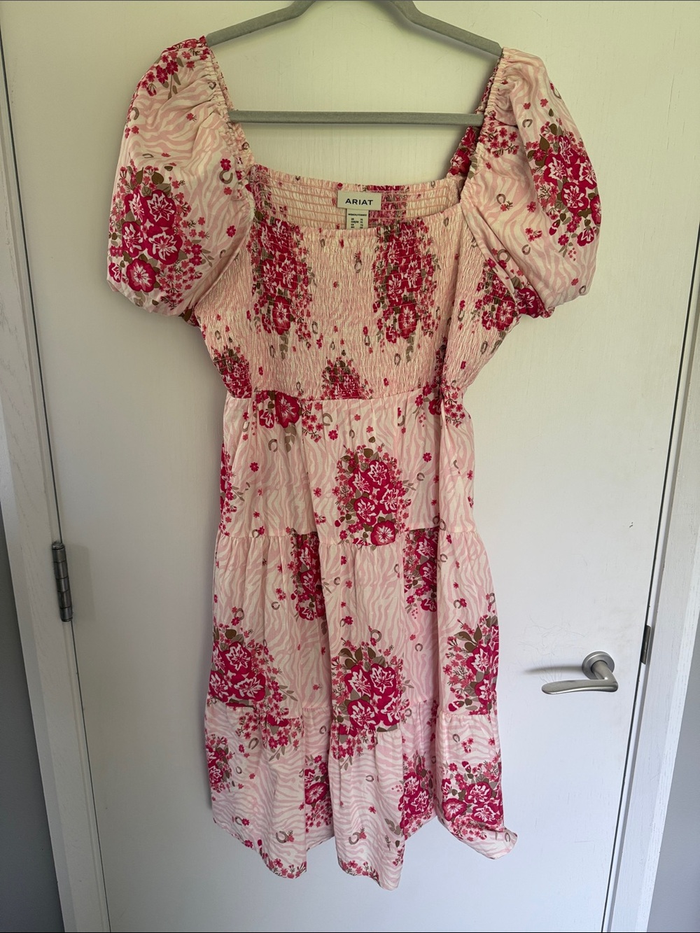Ariat Sweetie Pink and Red Floral Puff Sleeve Dress